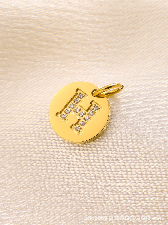 Cross-Border Hot-Selling Fashion Simple Light Luxury Versatile 14K Round Pendant with Diamond-Studded Letter Pendant Accessories for Daily Wear