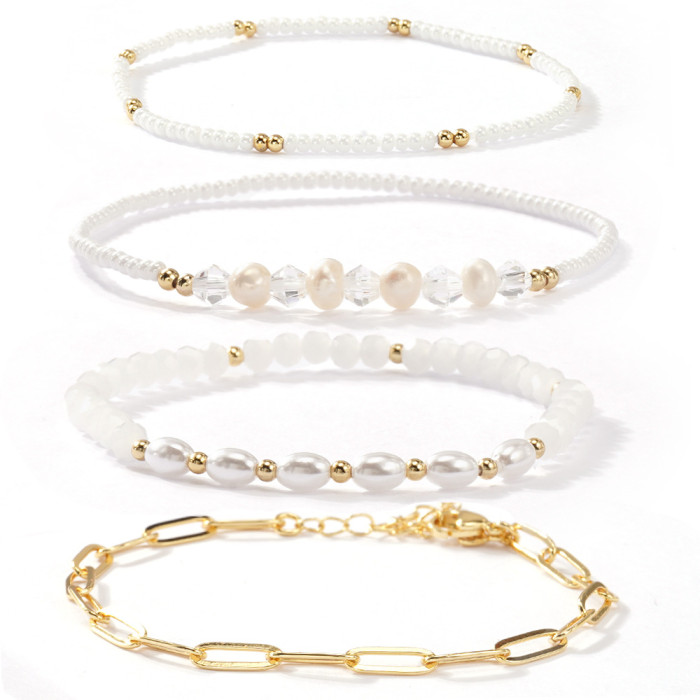 Hot-Selling Fashion Light Luxury Multi-Layer Stacked Bracelet for Women Imitation Pearl Crystal Beaded Handmade Jewel...