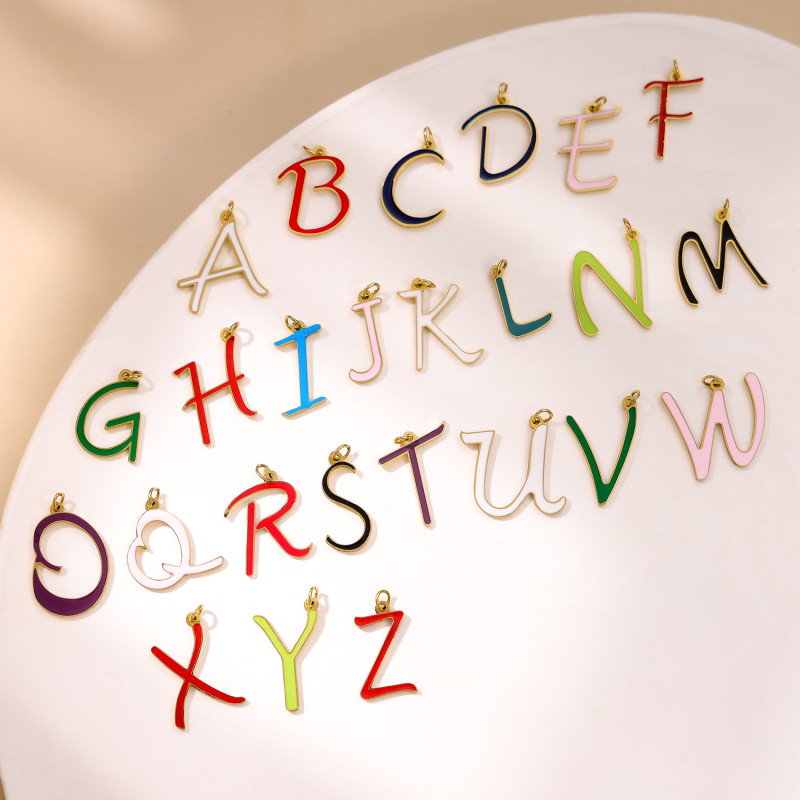 Cross-Border New Oil Drop Creative DIY 26 Letters Stainless Steel Accessories Necklace Bracelet Earrings Factory Direct Sale