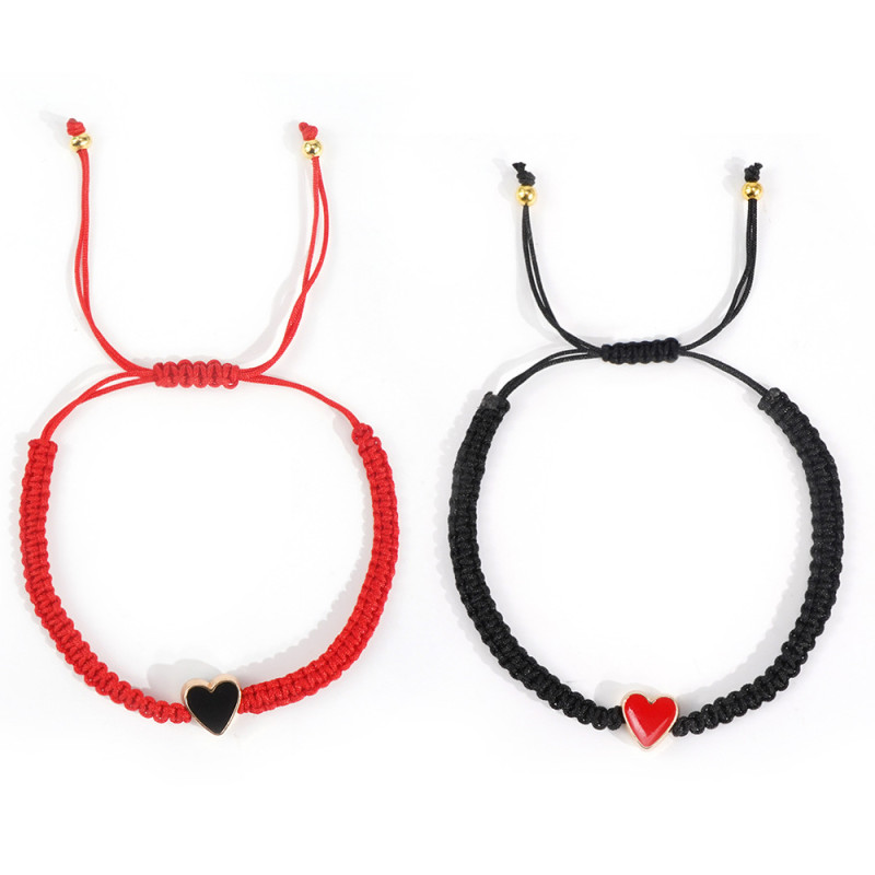 Handmade Red Rope Contrast Color Heart Bracelet Jewelry Texture Simple Adjustable Unisex Cross-border Hot Selling Gift
