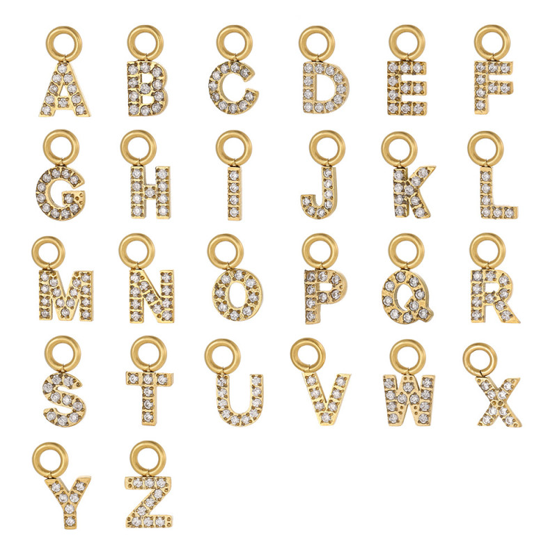 Micro Pave Full Diamond 26 Letters Double Circle Pendant Necklace Earrings Pendant Charms DIY Inlaid Diamond Zircon Stainless Steel Letters