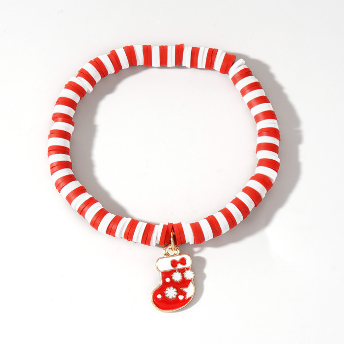Christmas Soft Clay Beaded Bracelet Christmas Tree Snowman Bell Reindeer Pendant Red White Green Lucky Bead Bracelet...