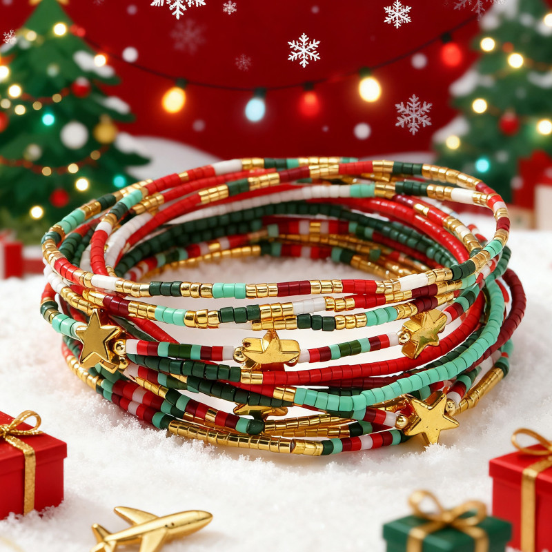 Christmas Five-Pointed Star Bracelet 12-Piece Set European and American Cross-Border Style Essential Holiday Accessories