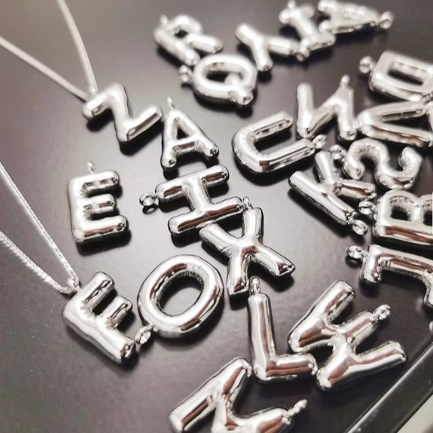 European and American Hot-Selling Fashion Stainless Steel Chubby Bubble Steel Color 26 Letters New Playful Design Letter Accessories