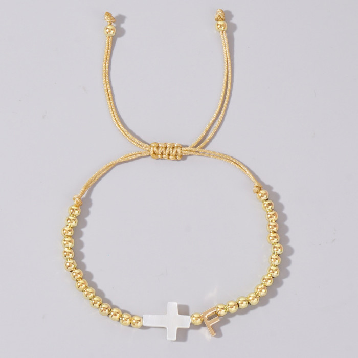 INS Cross-Border Hot-Selling Gold Bead Cross Bracelet White Shell Cross 26 English Letter Accessories Trendy Must-Have