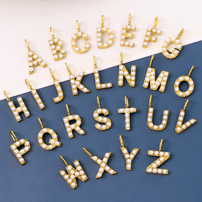 Cross-Border Hot Selling Stainless Steel Letter Inlaid Pearl Accessories Unique Niche Design Imitation Pearl Jewelry Wholesale