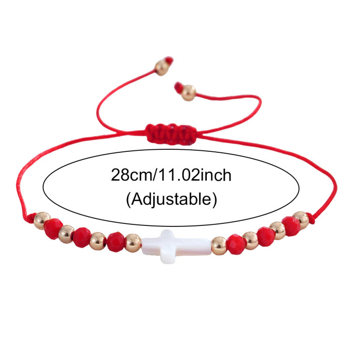 2025 Hot-Selling Cross Shell Crystal Rainbow Beaded Bracelet INS Style Layered Bracelet