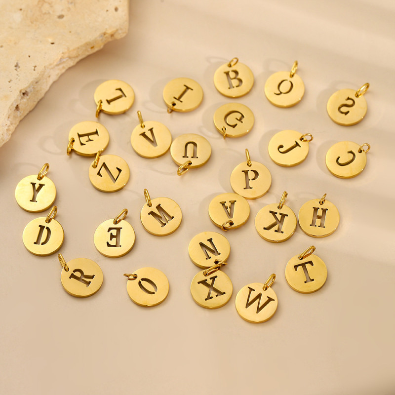 European and American Cross-Border Baita Trendy Stainless Steel Round Plate 26 Letters Hollow Letters DIY Pendant Accessories Wholesale