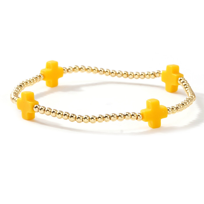 Amazon Fashion Colorful Cross Gold Bead Bracelet Set Geometric Bracelet Jewelry for Women Trendy