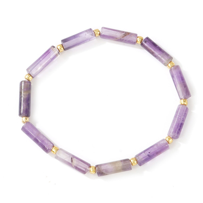 Natural Amethyst Semi-Precious Stone Bracelet, Cylinder Cut, Single Loop Design, Elegant and Brightening, Suitable for Everyday Wear