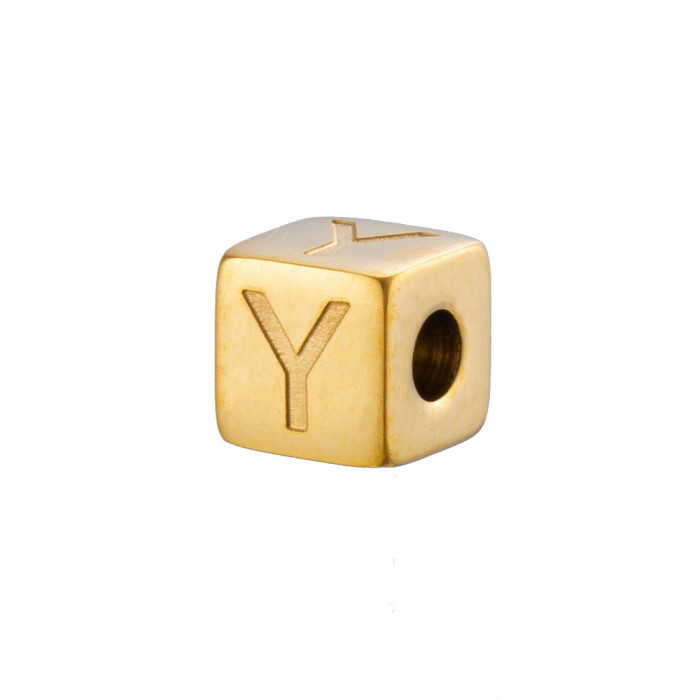 European and American Hot Selling Fashion Simple DIY 26 English Alphabet Accessories Geometric Titanium Steel Gold Sugar Cube Jewelry Accessories