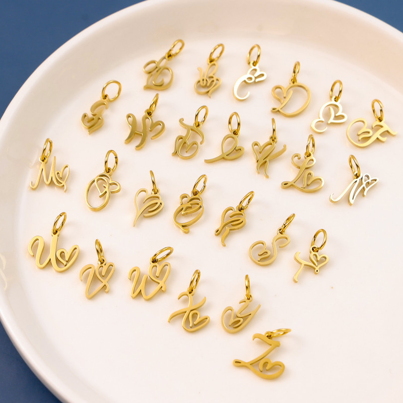 European and American 26 Letters Hot Selling Art Versatile Titanium Steel DIY Necklace Pendant Accessories Cross-Border Foreign Trade Jewelry Wholesale