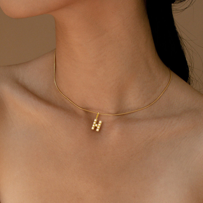 Cross-Border Hot Selling Stainless Steel Letter Inlaid Pearl Accessories Unique Niche Design Imitation Pearl Jewelry Wholesale