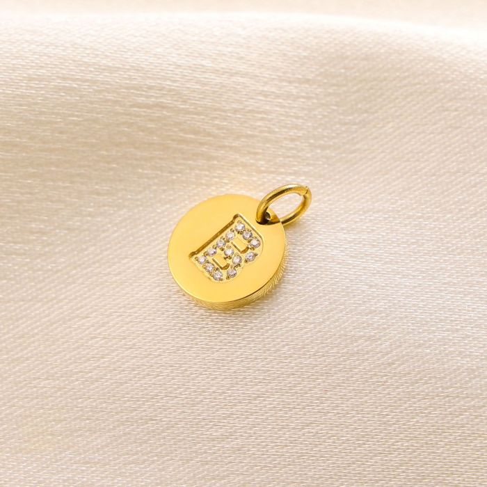 Hot-Selling Fashion Simple Light Luxury Versatile 14K Round Pendant with Stone-Studded Letter Pendant Accessories f...