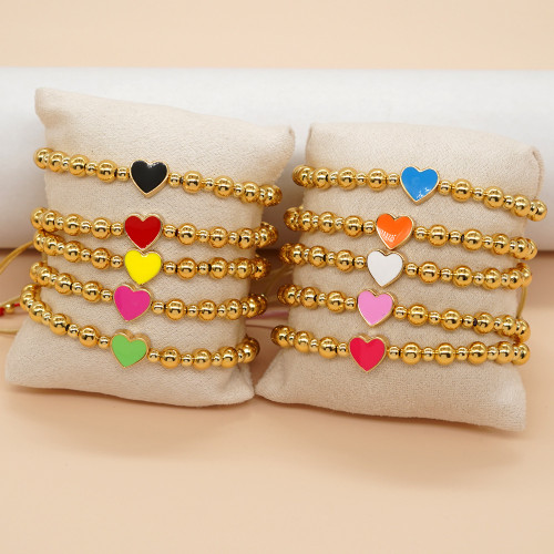 Ins Trend Simple High-End Gold Bead Bracelet Oil-Drip Heart Couple Bracelet Adjustable Non-Fading