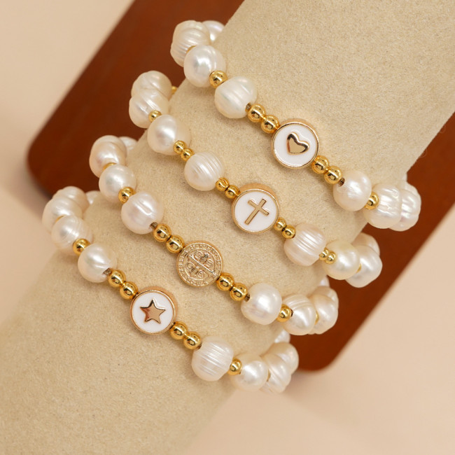 Cross-border European and American Style Cross Imitation Pearl Bracelet for Women Adjustable Drawstring Light Luxury Ins Niche Design Bracelet Jewelry