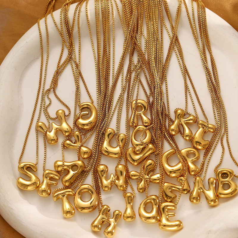 Amazon Hot-Selling Fashion Simple Niche Glossy Balloon Bubble 26 English Letters Elegant Versatile Necklace