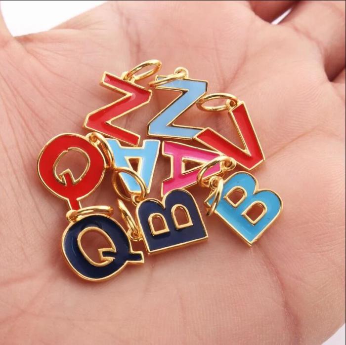 European and American Hot-Selling New DIY Accessories Oil-Drip Colorful English A-Z Letter Plate Titanium Steel Pendant