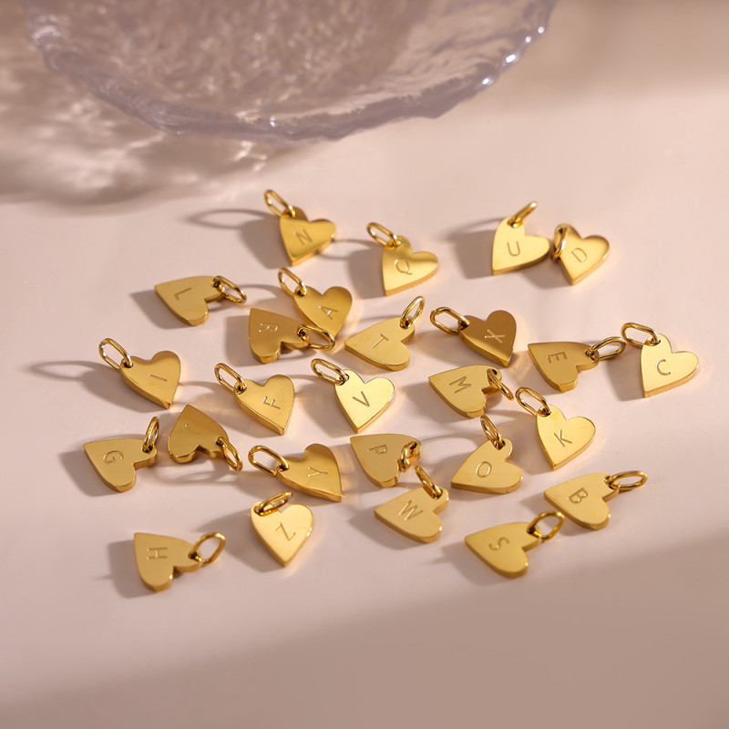 Amazon Cross-Border Hot-Selling Simple Smooth 14k Gold Heart 26 Letter Pendant Necklace Earrings Charms DIY Accessories