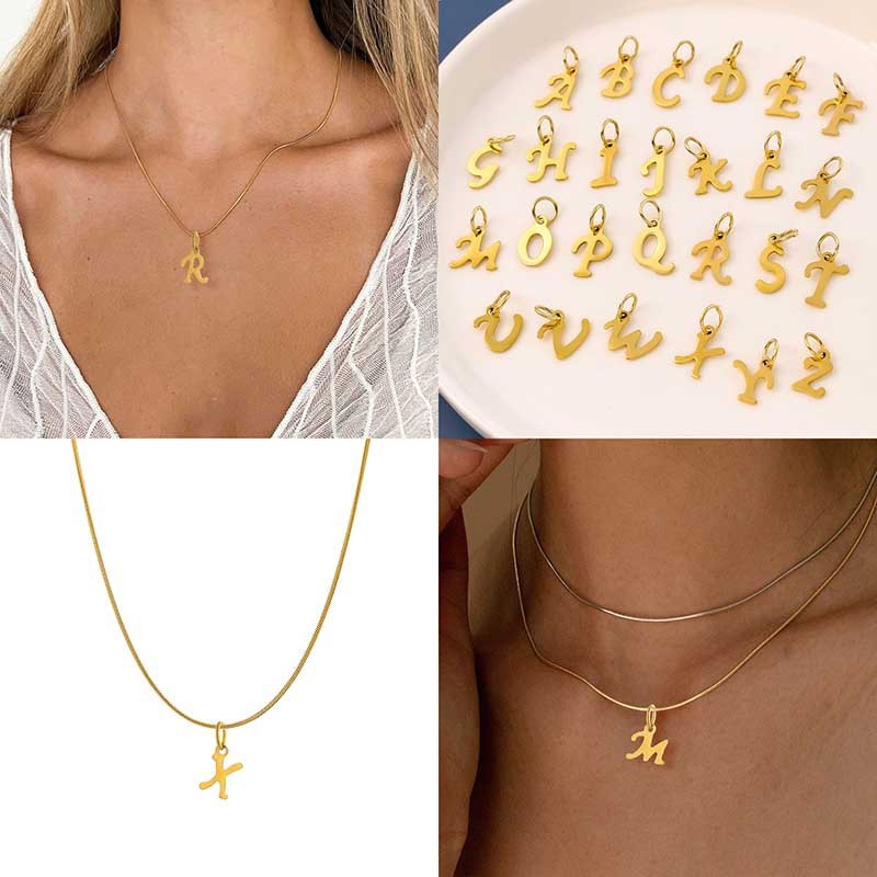 European and American Cross-Border Hot Selling Simple Smooth Stainless Steel 26 English Alphabet Pendant Titanium Steel DIY Jewelry Accessories Wholesale
