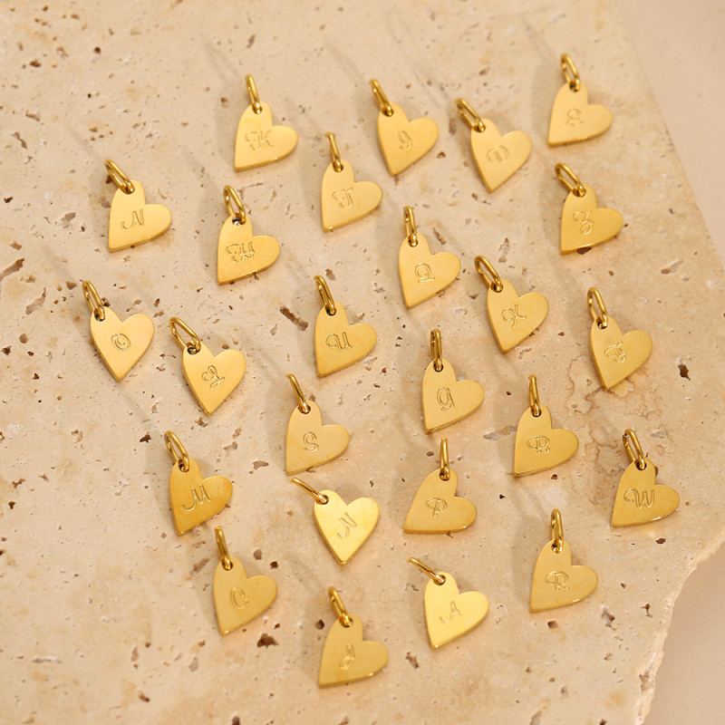 Amazon Cross-Border Hot-Selling Simple Smooth 14k Gold Heart 26 Letter Pendant Necklace Earrings Charms DIY Accessories
