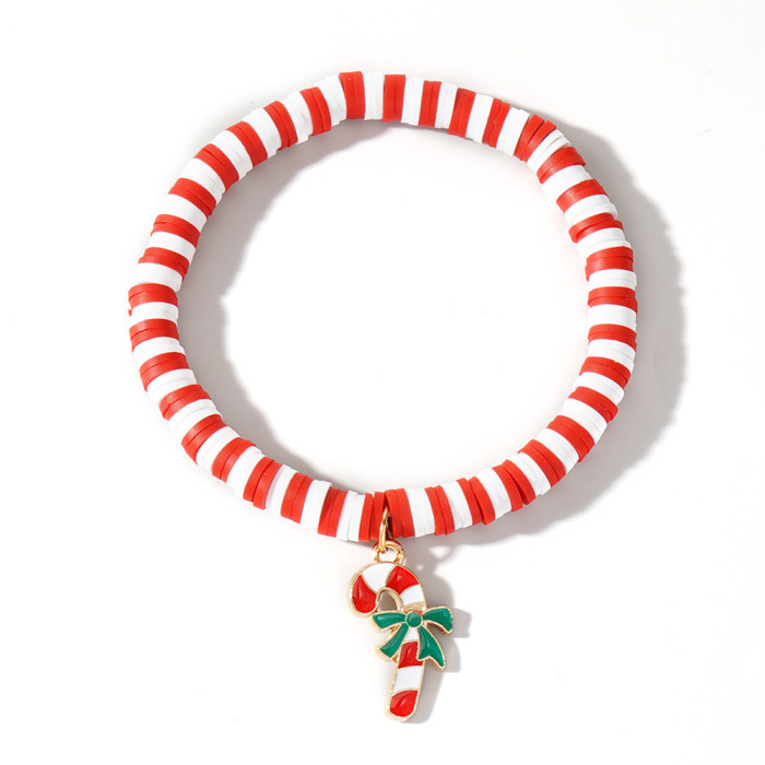 Christmas Soft Clay Beaded Bracelet Christmas Tree Snowman Bell Reindeer Pendant Red White Green Lucky Bead Bracelet...