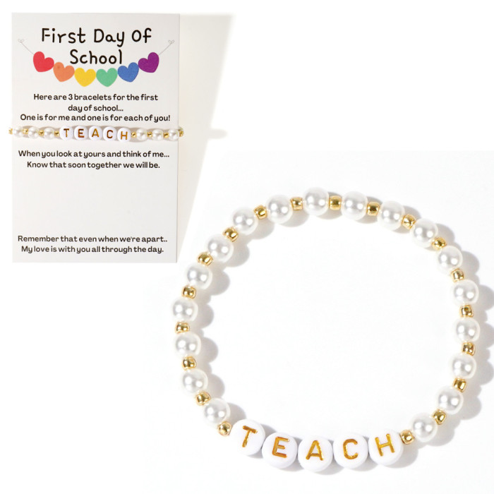 European and American Simple Fashion Letter Jewelry Niche High-End Imitation Pearl Bracelet for Women Versatile Elegant Elastic Bracelet