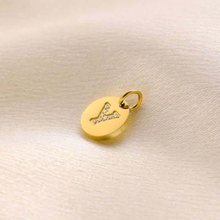 Hot-Selling Fashion Simple Light Luxury Versatile 14K Round Pendant with Stone-Studded Letter Pendant Accessories f...