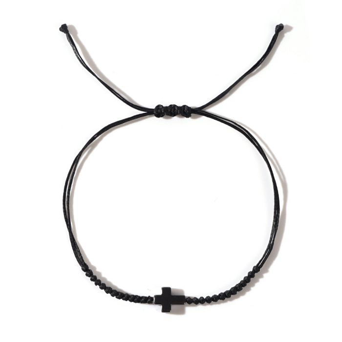 Minimalist Black Natural Stone Cross Men's Bracelet High-End Street Style Fashion Set Bracelet Wholesale