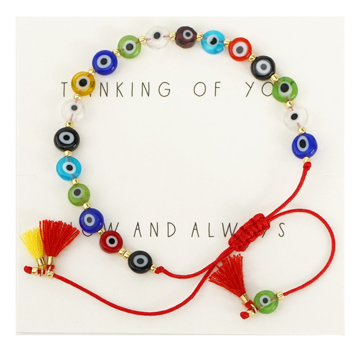 Style Personalized Colorful Tassel Beaded Bracelet Red Rope Tassel Evil Eye Fashion Adjustable Bracelet