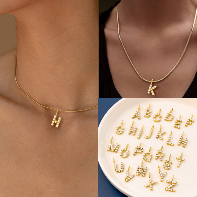 Cross-Border Hot Selling Stainless Steel Letter Inlaid Pearl Accessories Unique Niche Design Imitation Pearl Jewelry Wholesale