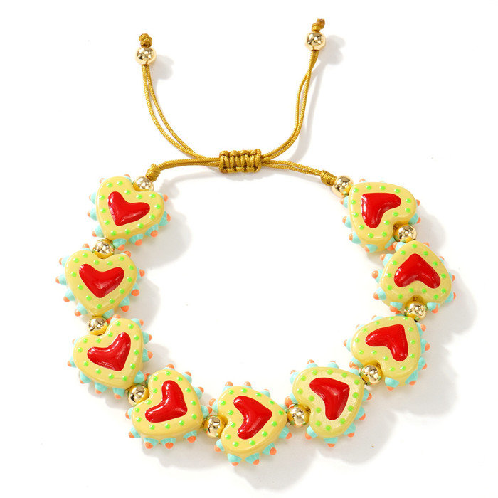 Vintage Style Metal Copper Bead Bracelet Multi-color Heart Embellishments Unique Everyday Wrist Jewelry