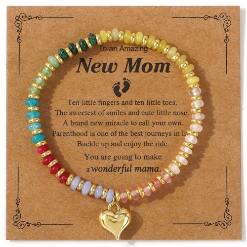 Cross-Border Hot Selling Bohemian Style Natural Stone Bracelet Commuting Versatile Colorful Heart Beaded Crystal Elastic Bracelet