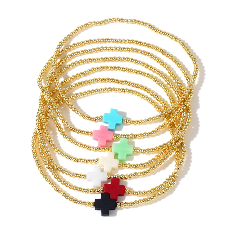 European and American INS Style Fashion Classic Cross Bracelet 18K Gold Bead Bracelet Couple Niche Personality Jewelry