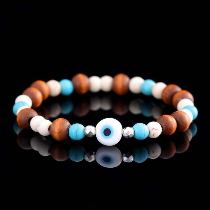European and American New Fashion Personality Wooden Bead Bracelet for Men Trendy Hip-Hop Niche Beach Style Layered Natural Stone Bracelet