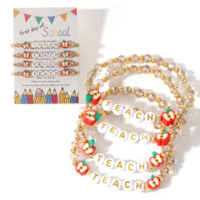 European and American Cross-Border Jewelry Gold Letter TEACH Soft Clay Small Apple Crystal Bracelet Stackable Versatile Crystal Bracelet