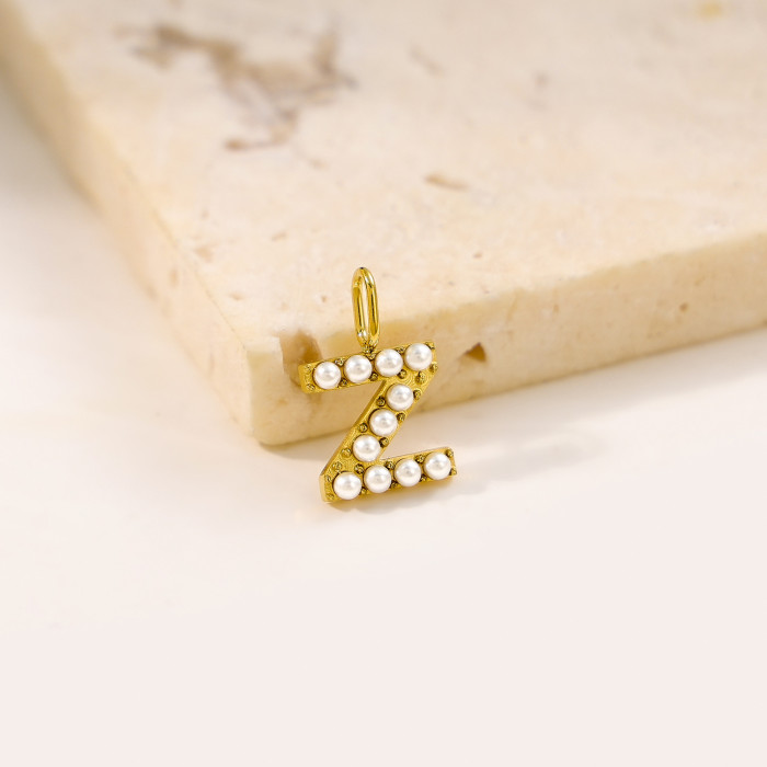 Cross-Border Hot Selling Stainless Steel Letter Inlaid Pearl Accessories Unique Niche Design Imitation Pearl Jewelry Wholesale