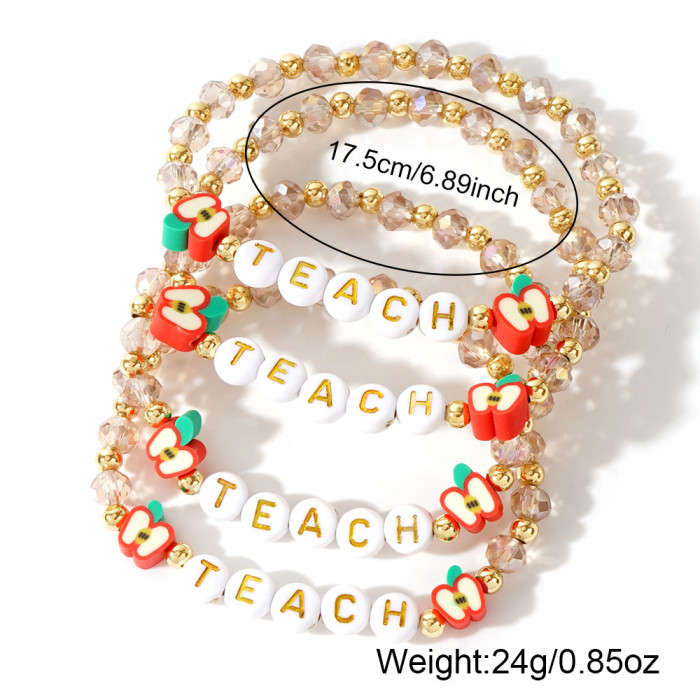 European and American Cross-Border Jewelry Gold Letter TEACH Soft Clay Small Apple Crystal Bracelet Stackable Versatile Crystal Bracelet