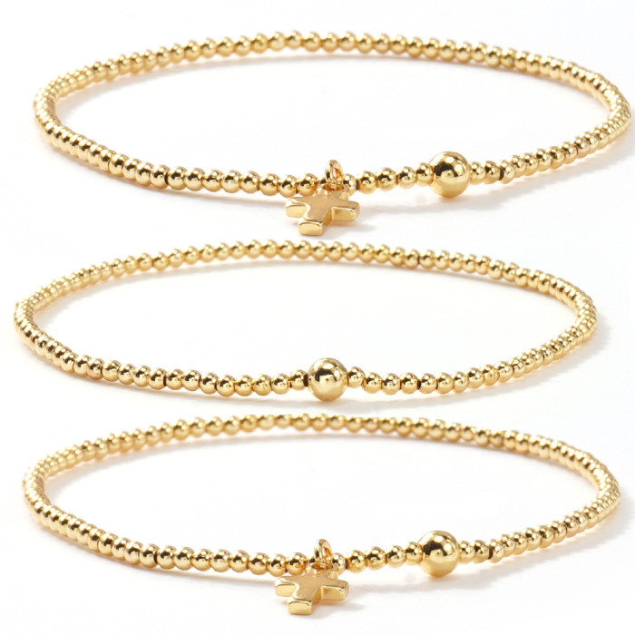 Gold Cross Beaded Bracelet for Women, Niche Design Sense, Fashionable and Unique Bracelet Set with High-End Feel