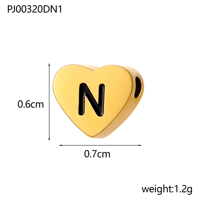 Heart Black 26 Letters Peach Heart Perforated Titanium Steel Vacuum Plating Matte Mirror Cross-Border DIY Jewelry Accessories