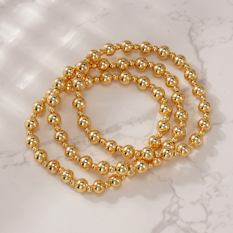 Cross-Border European and American Style Gold Round Bead Elastic Bracelet for Women Simple Metal Beaded Bracelet Ins Niche Layered Jewelry