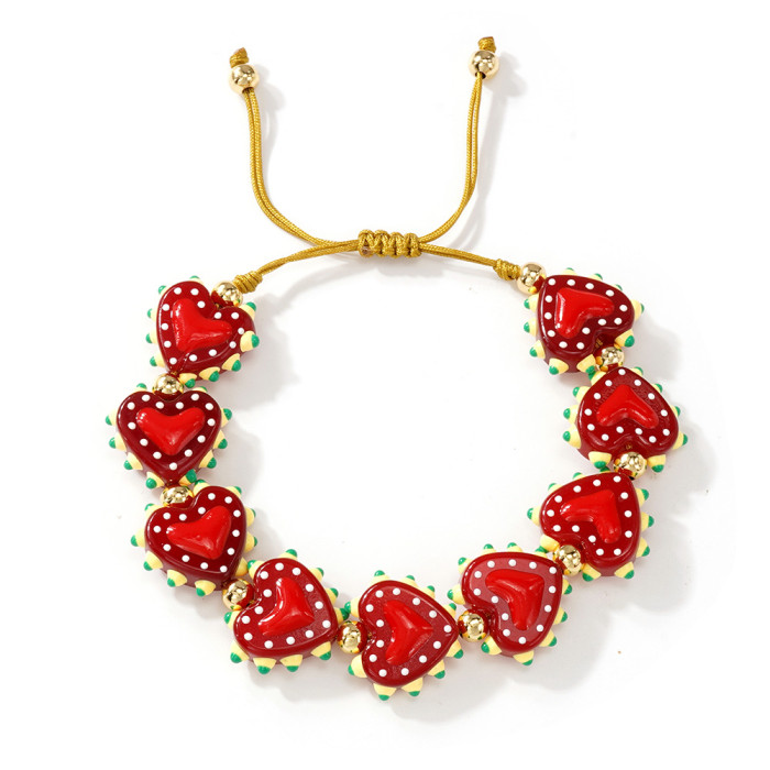 Vintage Style Metal Copper Bead Bracelet Multi-color Heart Embellishments Unique Everyday Wrist Jewelry
