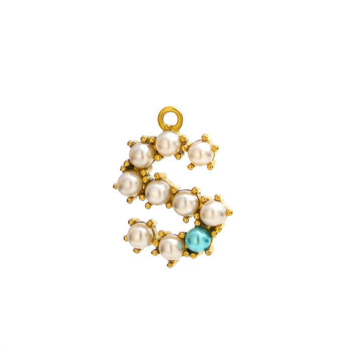 Cross-Border New Style Shell Pearl 26 English Alphabet Pendant Accessories Necklace Earrings Titanium Steel Vacuum Electroplating Non-Fading