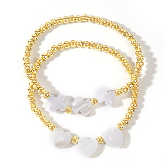 Hot-Selling Light Luxury Shell Heart-Shaped Cross Bracelet Gold Bead Luxurious Versatile Bracelet Light Luxury High-E...