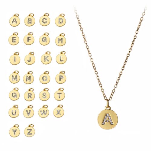 Cross-Border Hot-Selling Fashion Simple Light Luxury Versatile 14K Round Pendant with Diamond-Studded Letter Pendant Accessories for Daily Wear