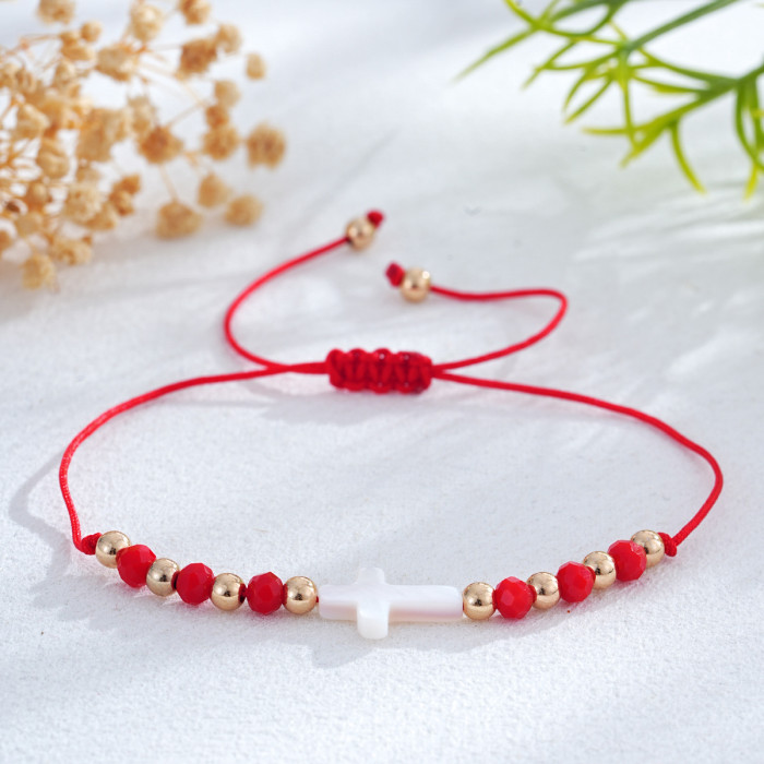 2025 Hot-Selling Cross Shell Crystal Rainbow Beaded Bracelet INS Style Layered Bracelet