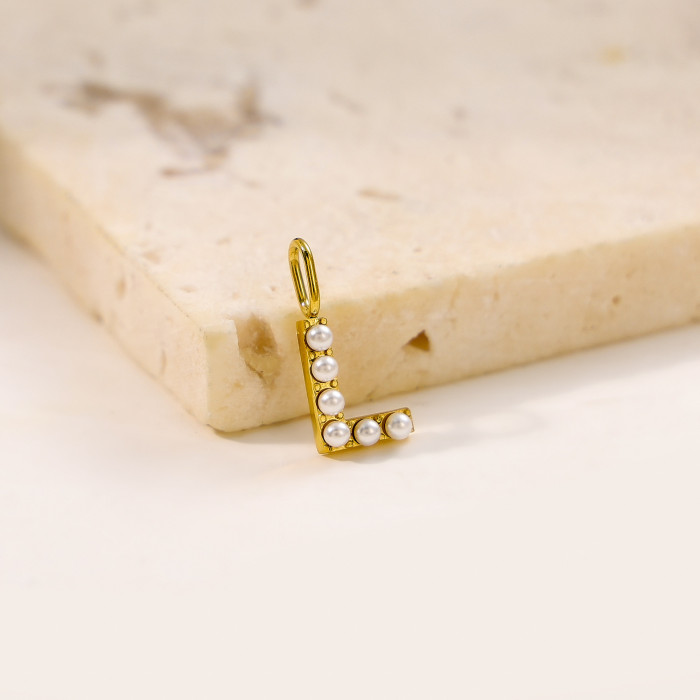 Cross-Border Hot Selling Stainless Steel Letter Inlaid Pearl Accessories Unique Niche Design Imitation Pearl Jewelry Wholesale