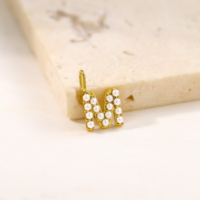 Cross-Border Hot Selling Stainless Steel Letter Inlaid Pearl Accessories Unique Niche Design Imitation Pearl Jewelry Wholesale