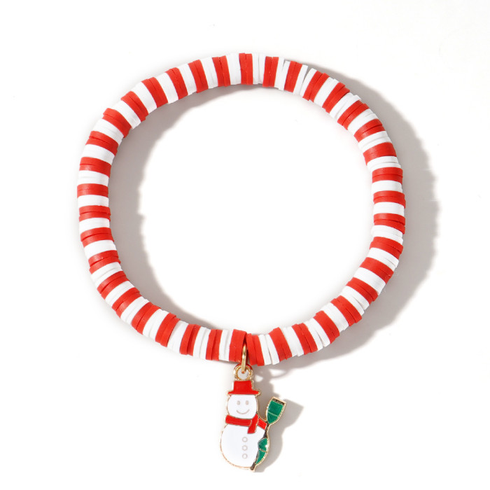Christmas Soft Clay Beaded Bracelet Christmas Tree Snowman Bell Reindeer Pendant Red White Green Lucky Bead Bracelet...