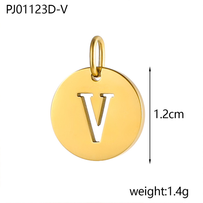 Baita Trendy Stainless Steel Round Plate 26 Letters Hollow Letters DIY Pendant Accessories Wholesale, Necklaces